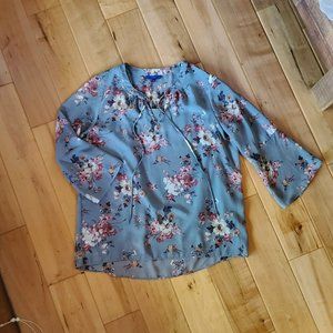 APT 9 SHEER SAGE FLORAL PEASANT BLOUSE + TANK SET - WOMEN'S LARGE